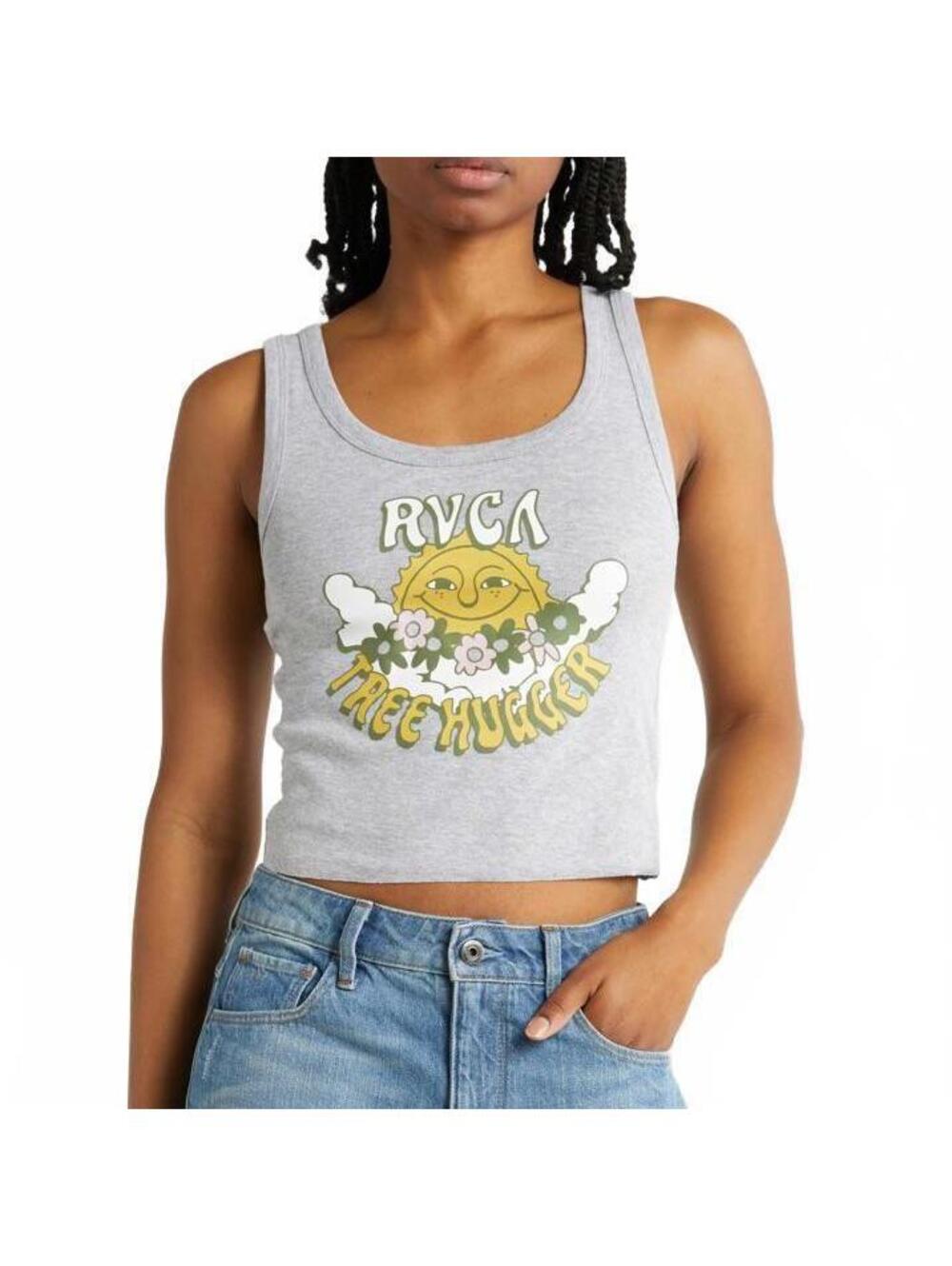 RVCA Cotton Poplar Tree Hugger Graphic Tank Heather Grey Casual Breezy Floral